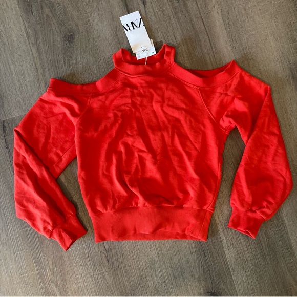 Zara Sweaters - Zara Red Shoulder Cut Out Sweater S NWT
